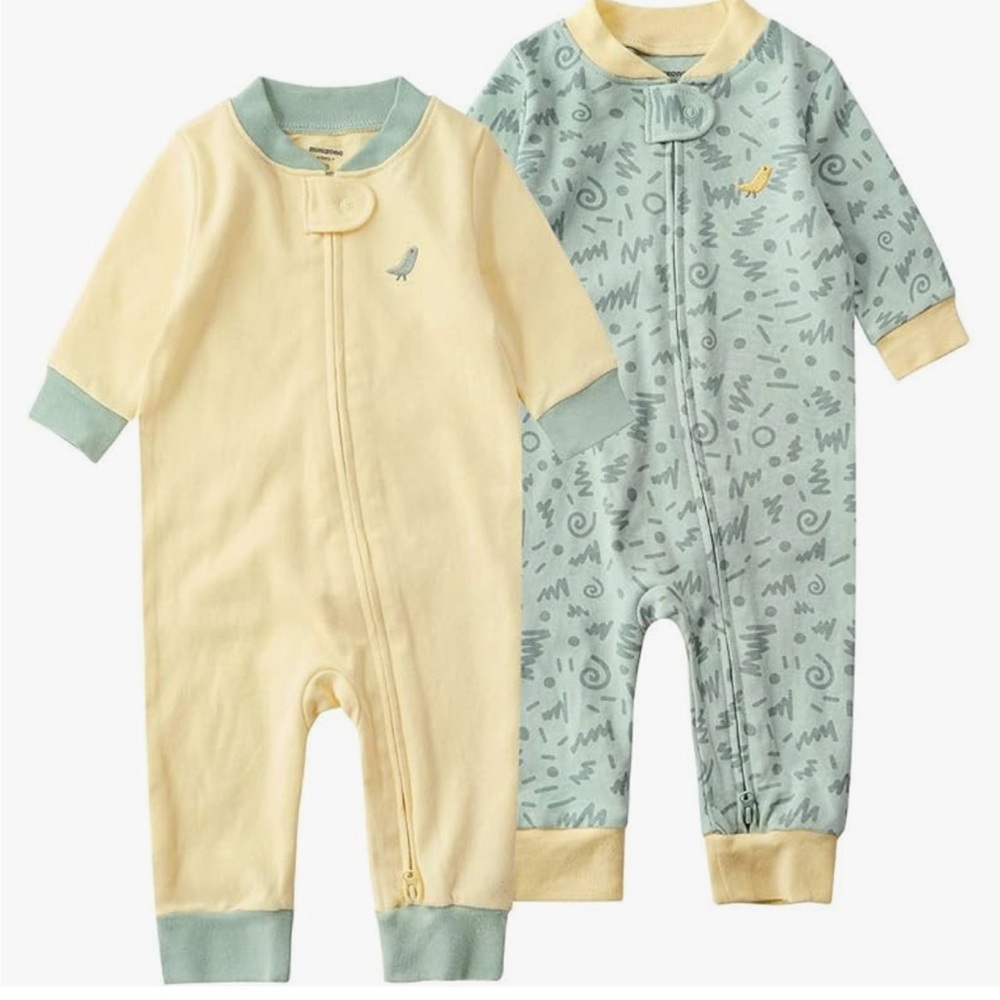 Baby 2-Pack 100% Cotton Jumpsuits Two Way Zipper Long Sleeve Footless Sleepwear